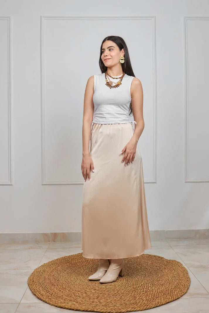 Classic satin skirt Light beige