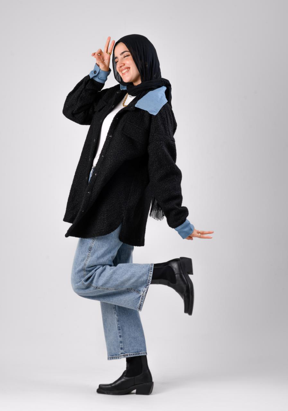 Fur jeans neck shirt