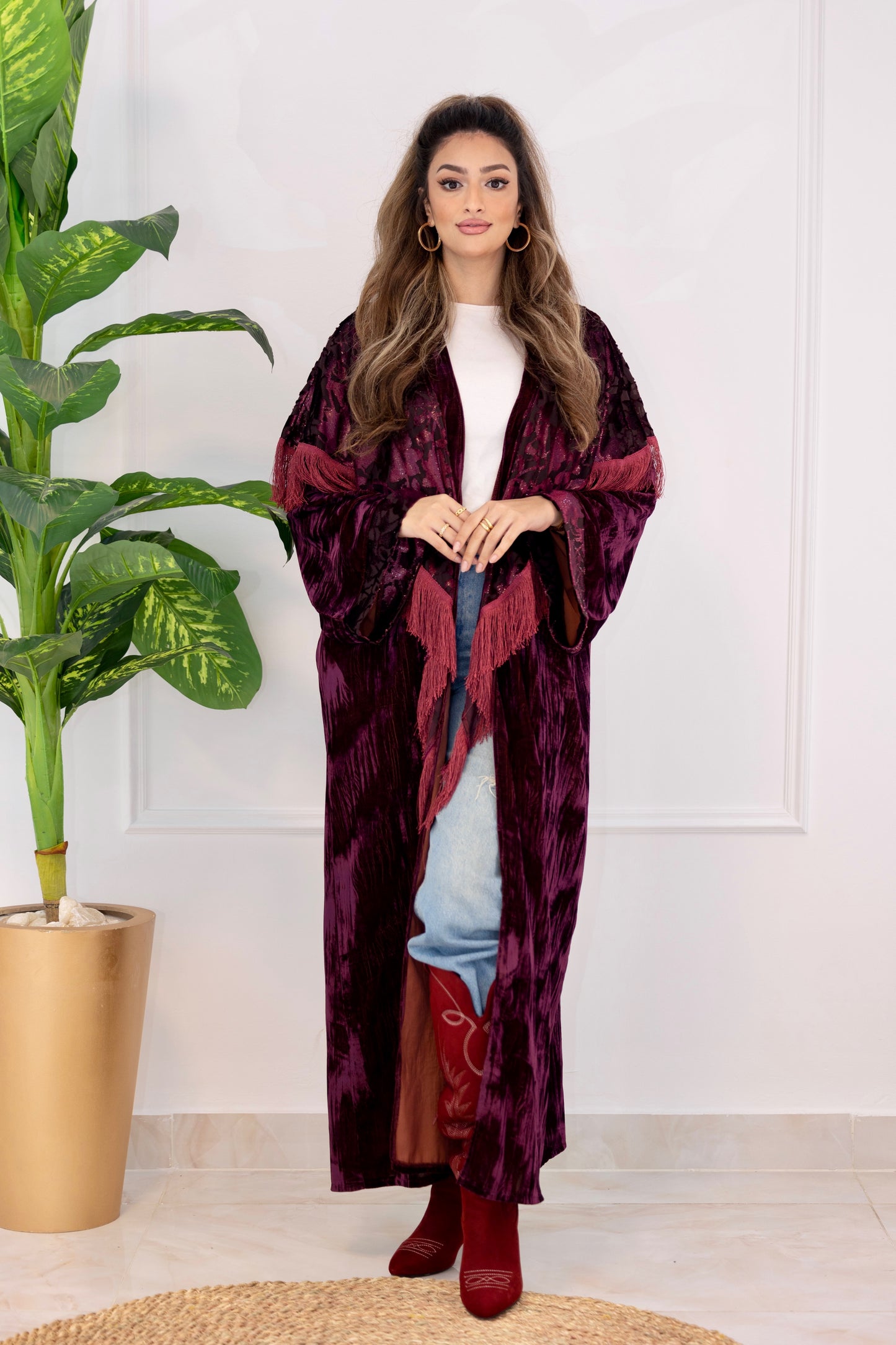 Embroidered Velvet Longline Cardigan