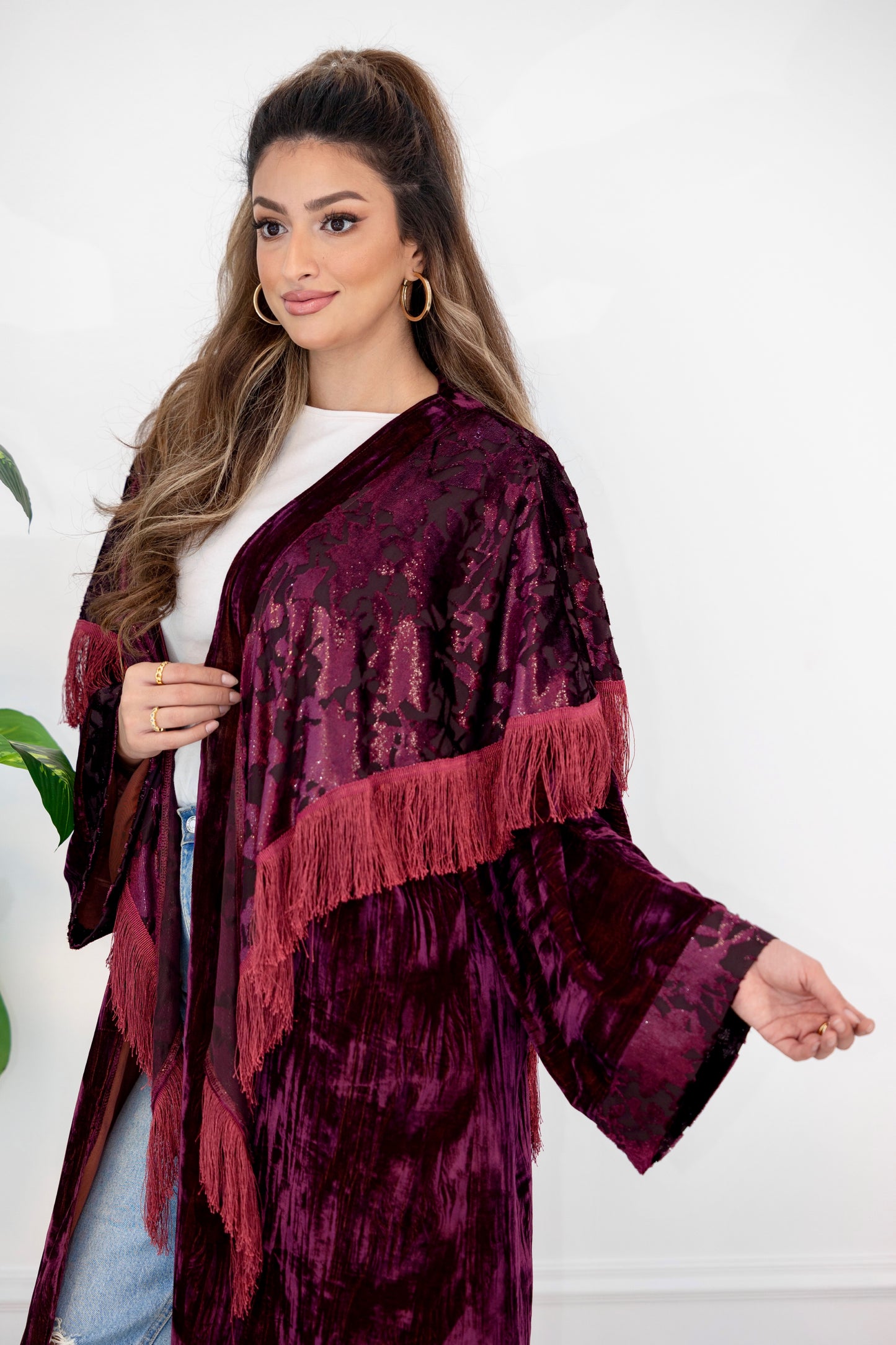 Embroidered Velvet Longline Cardigan