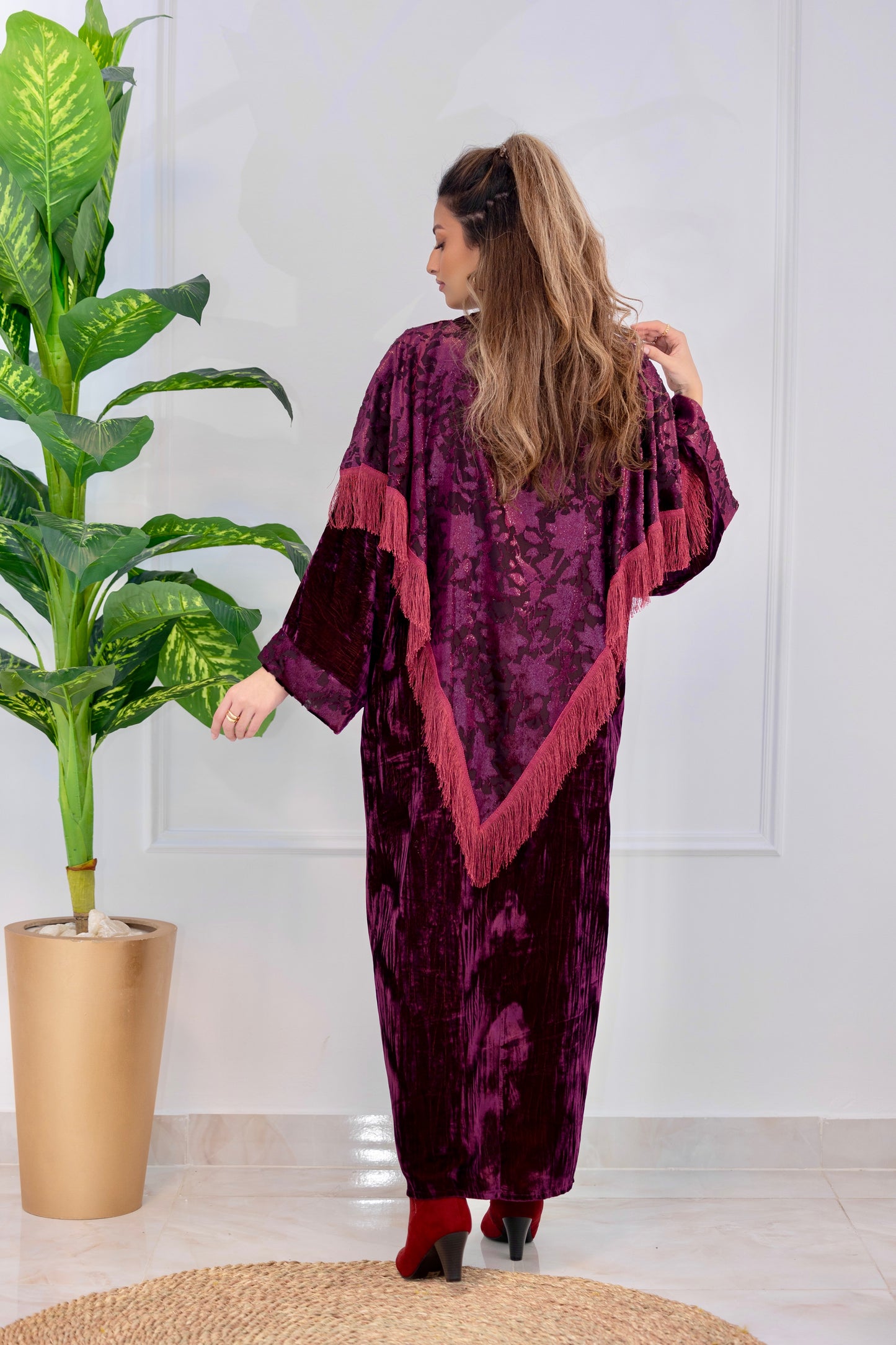 Embroidered Velvet Longline Cardigan