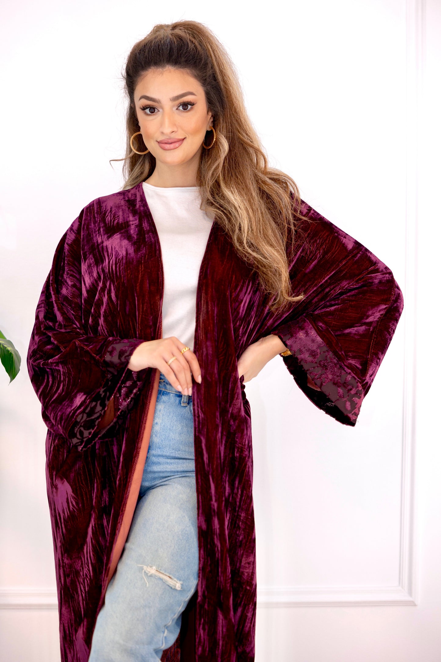 Embroidered Velvet Longline Cardigan