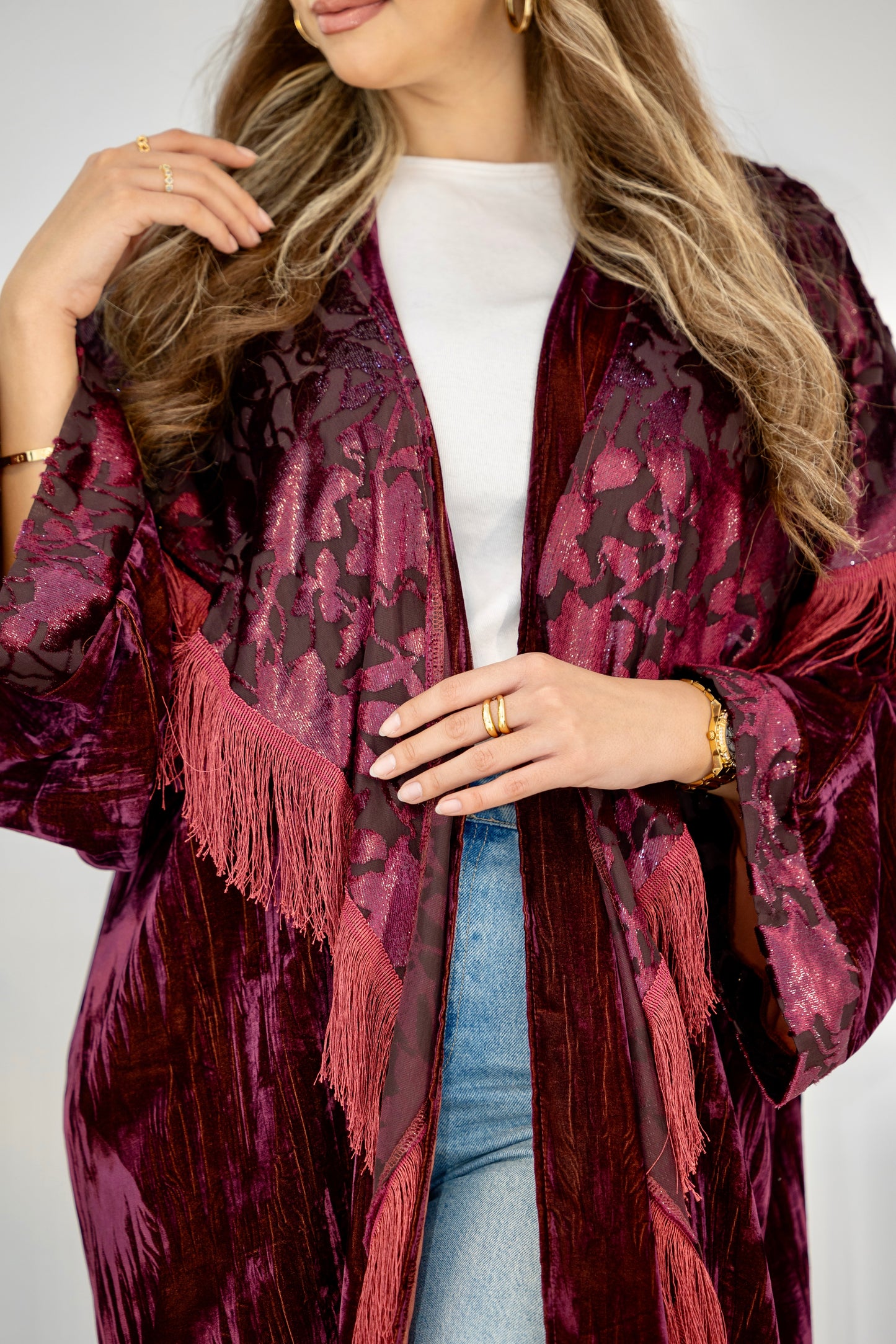 Embroidered Velvet Longline Cardigan