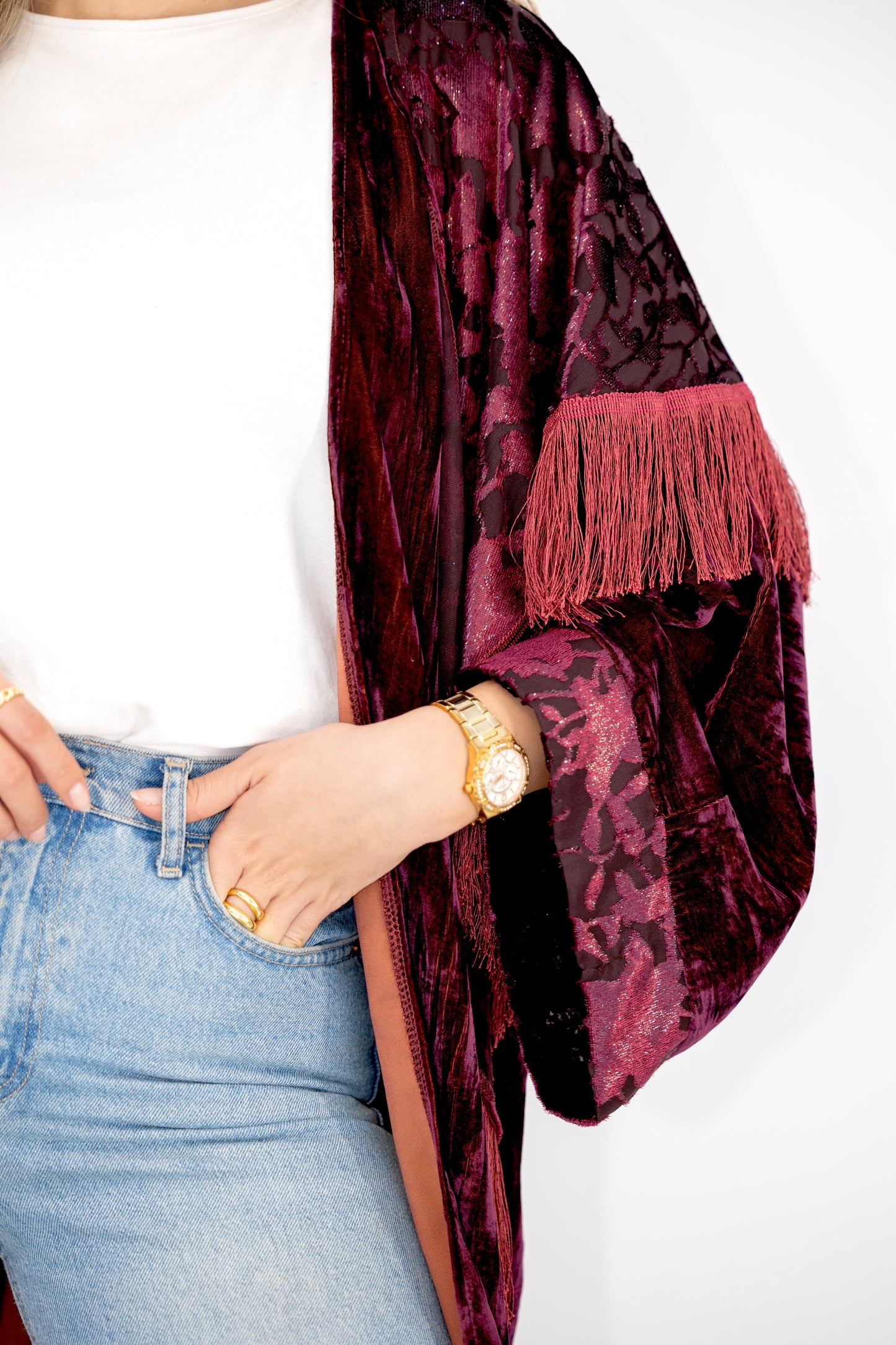 Embroidered Velvet Longline Cardigan