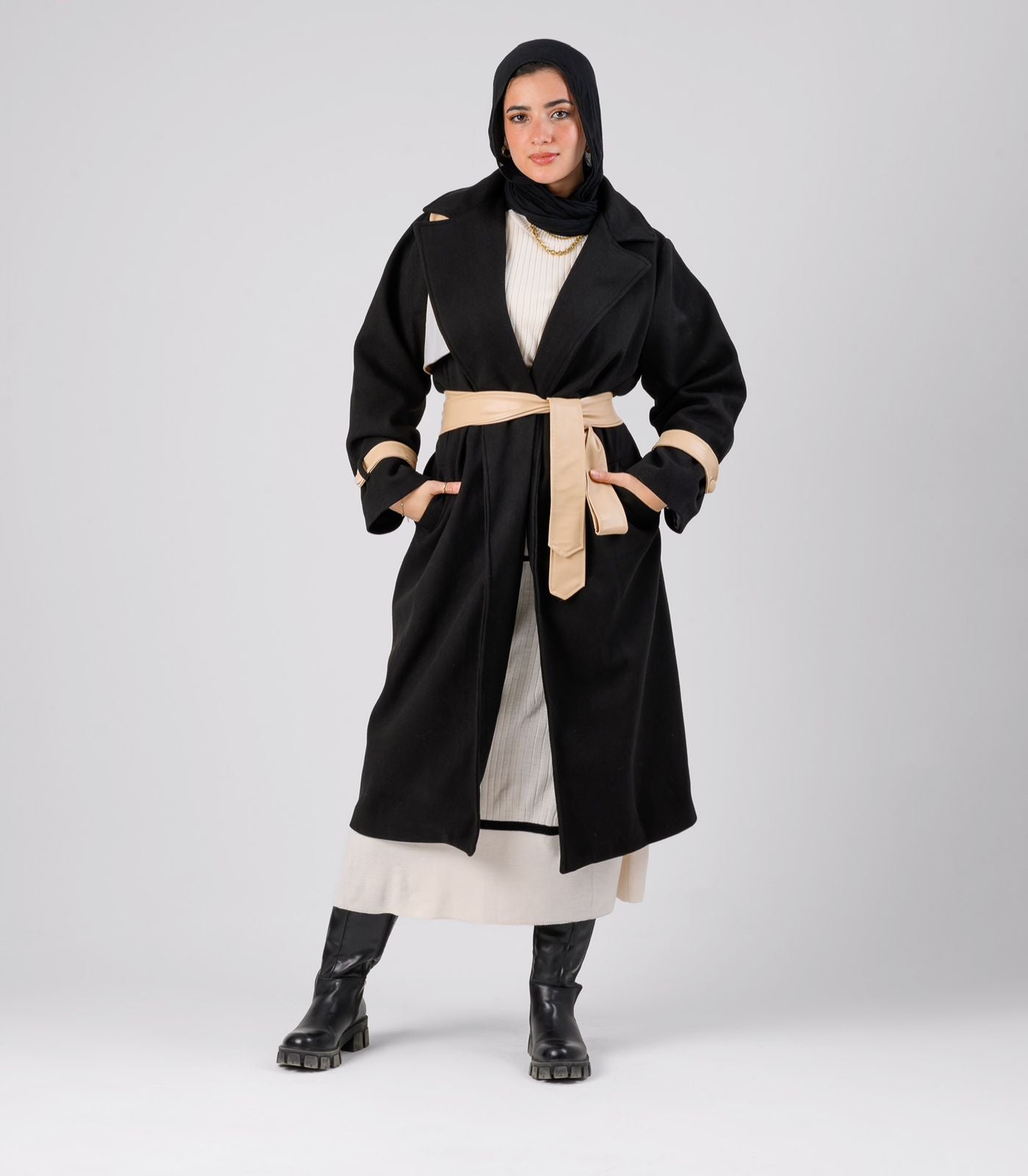 Wool coat leather