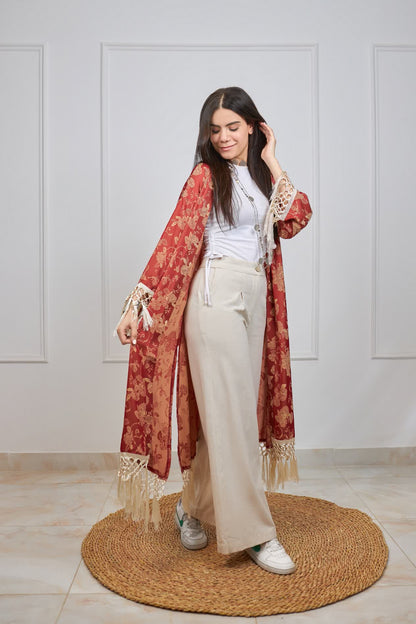flora kimono in red