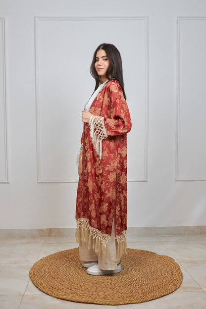 flora kimono in red