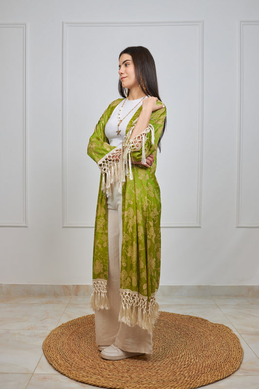flore kimono in lime green