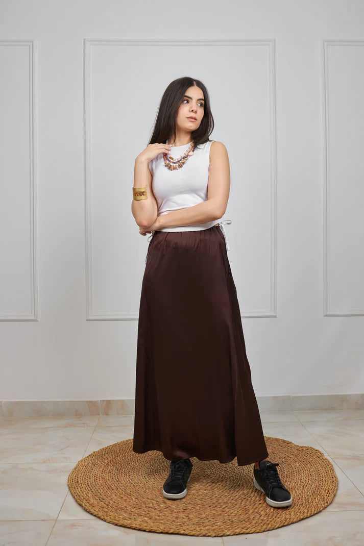 Classic satin skirt Brown
