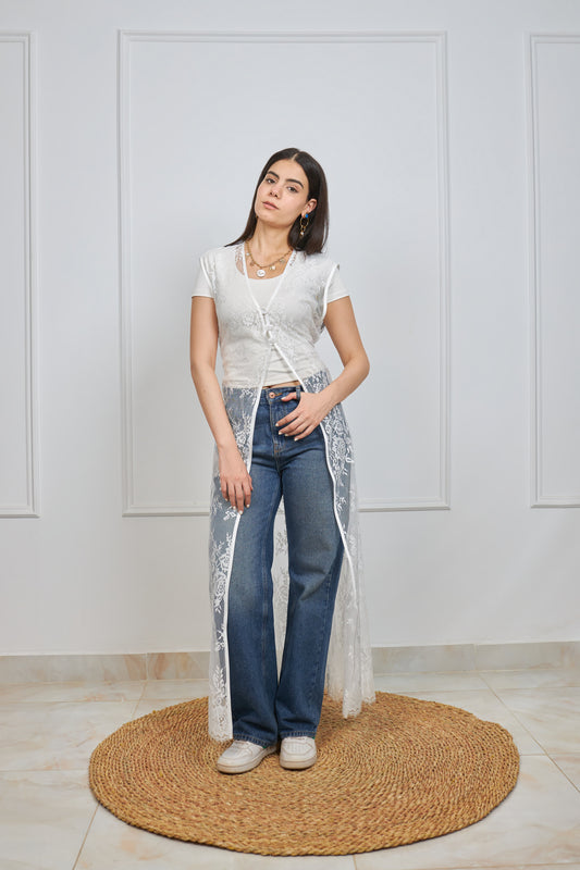 Long lace vest in white