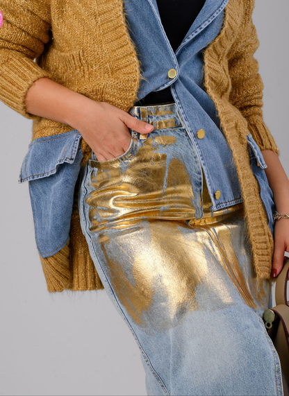 Gold jeans skirt