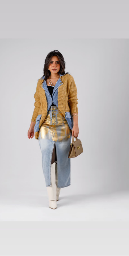 Gold jeans skirt