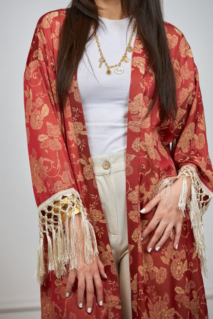 flora kimono in red