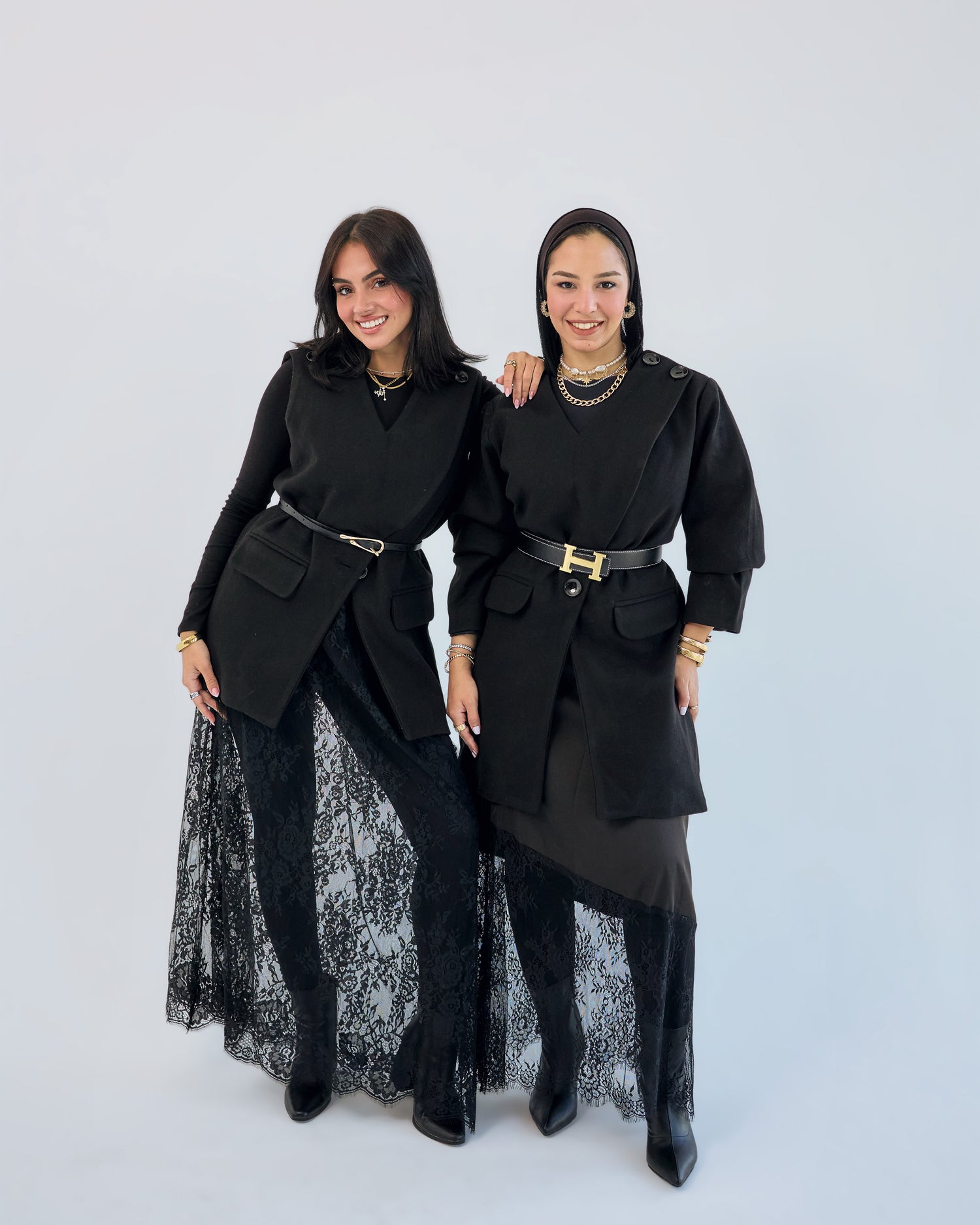 Chic Satin-Lace Black Skirt