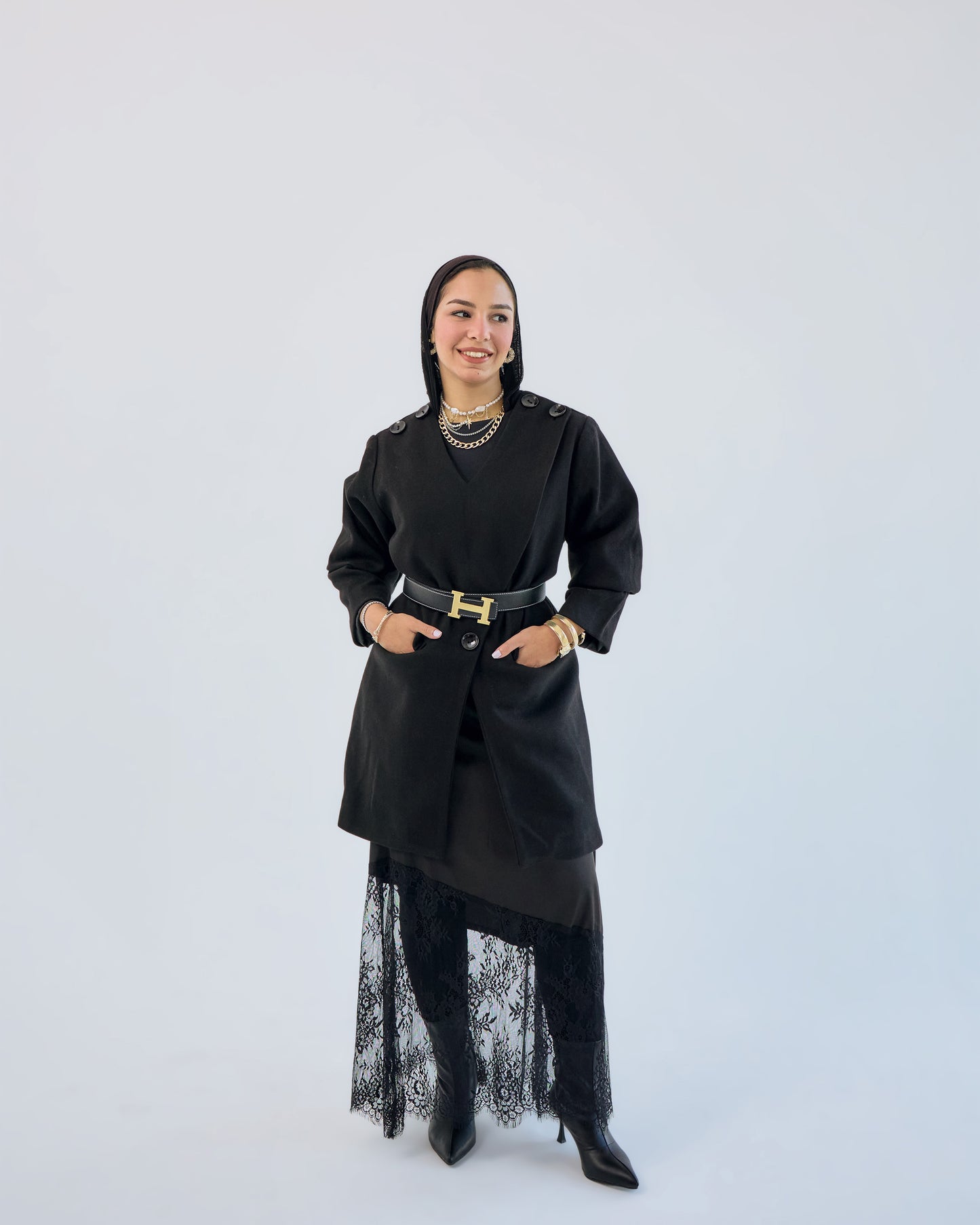 Chic Satin-Lace Black Skirt