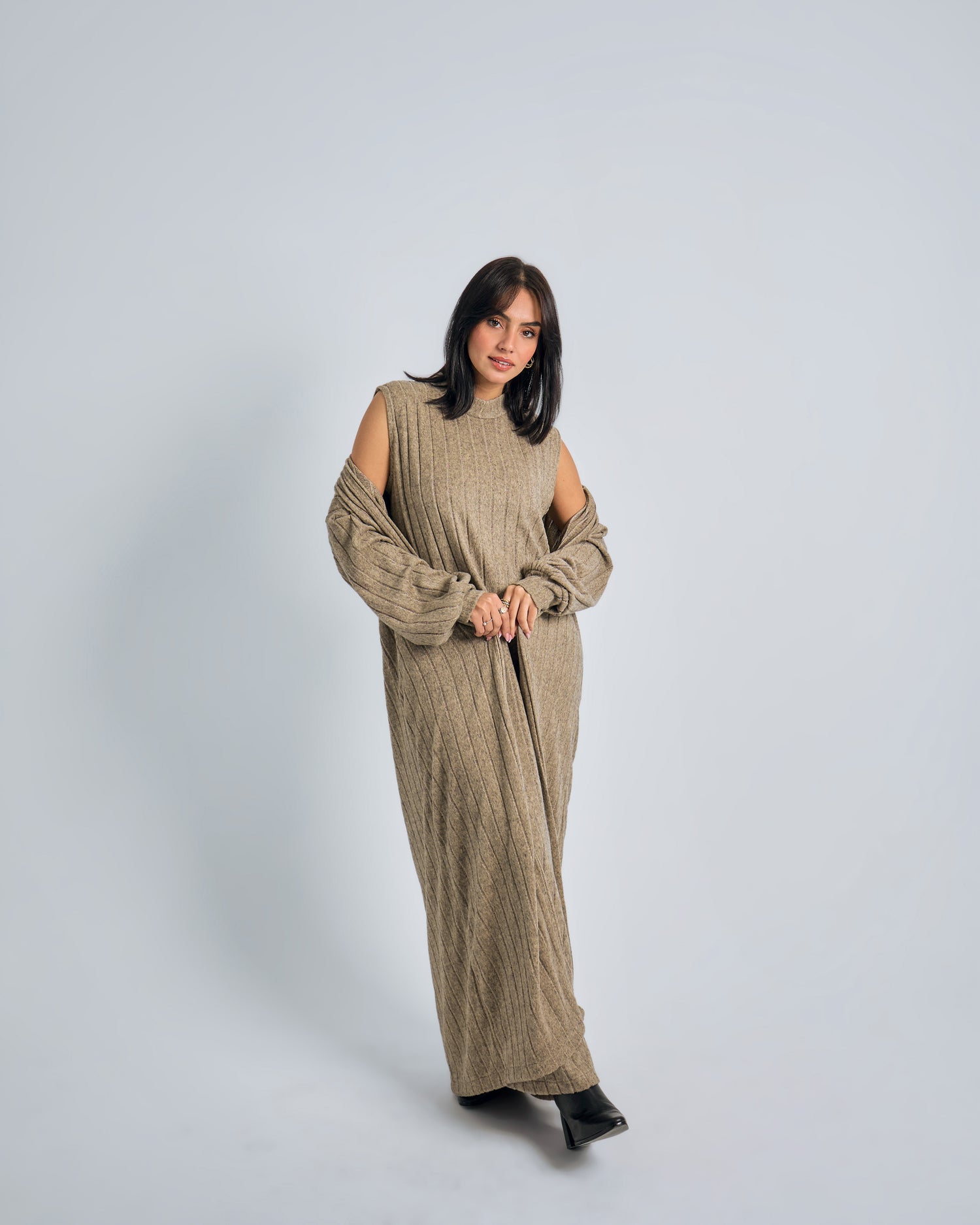 Cozy Chic Knit Dress with Cardigan