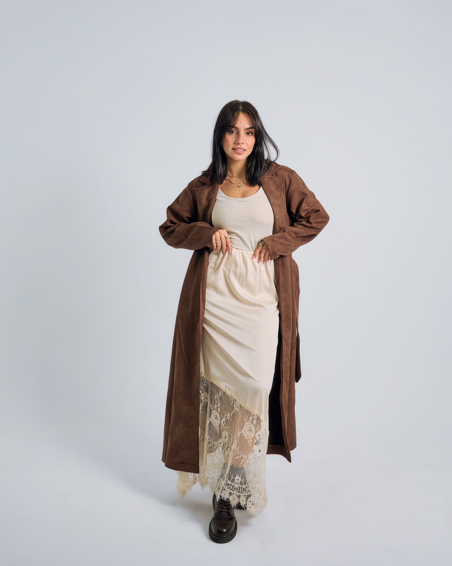 Chic Satin-Lace Beige Skirt