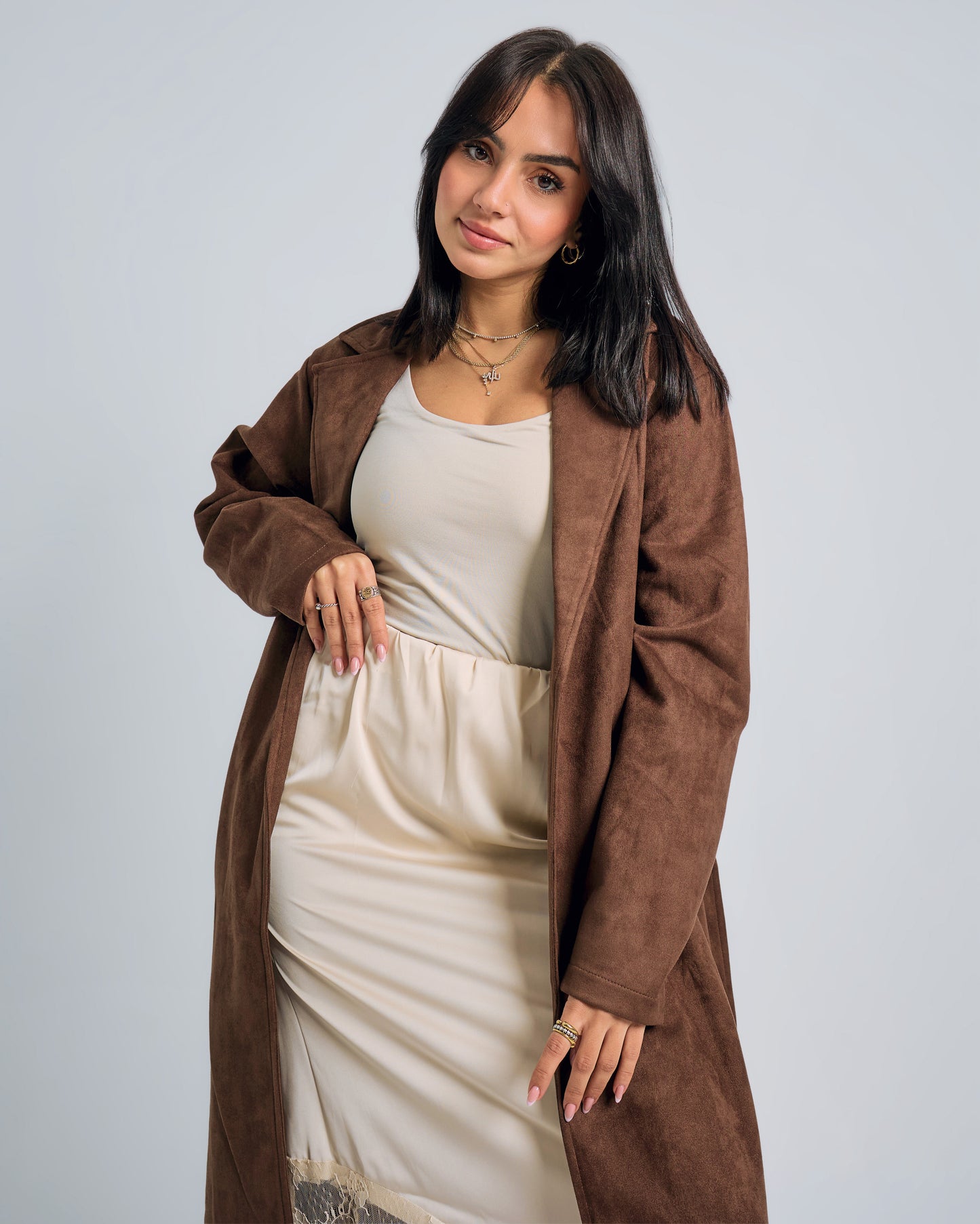 Chic Satin-Lace Beige Skirt