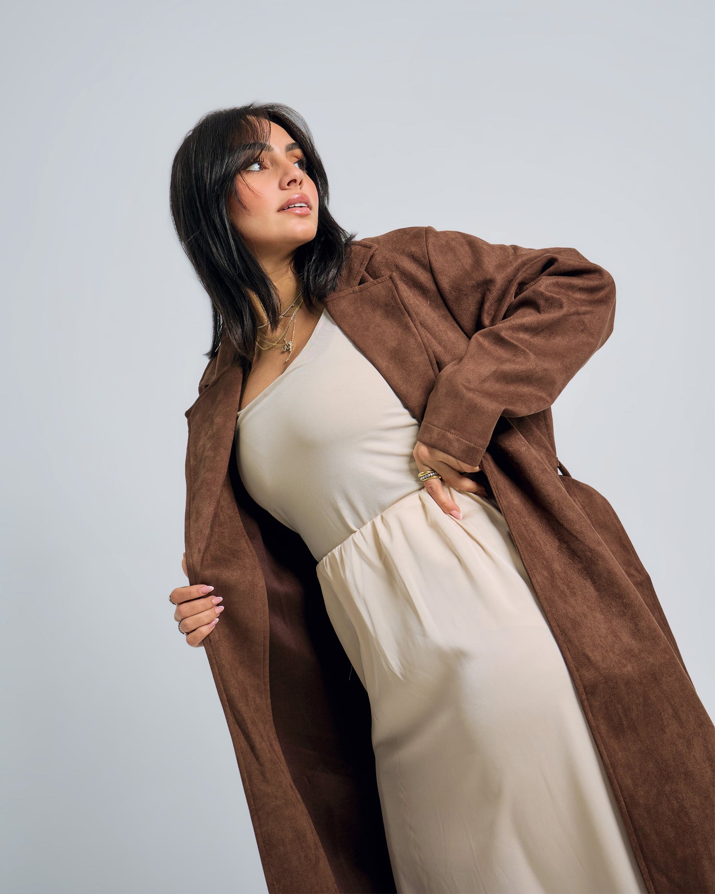 Chic Satin-Lace Beige Skirt