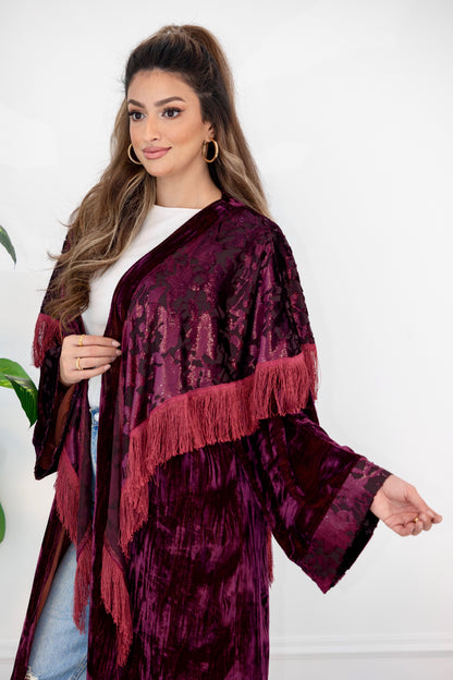 Embroidered Velvet Longline Cardigan