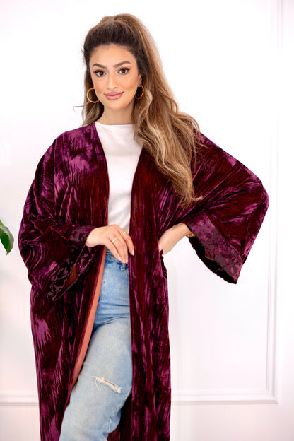 Embroidered Velvet Longline Cardigan