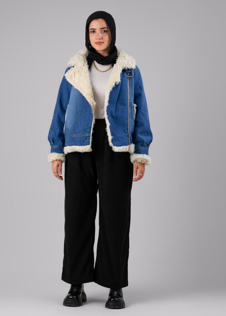 Fur denim jacket