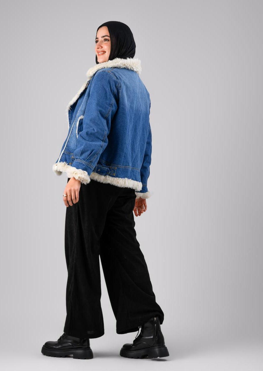 Fur denim jacket
